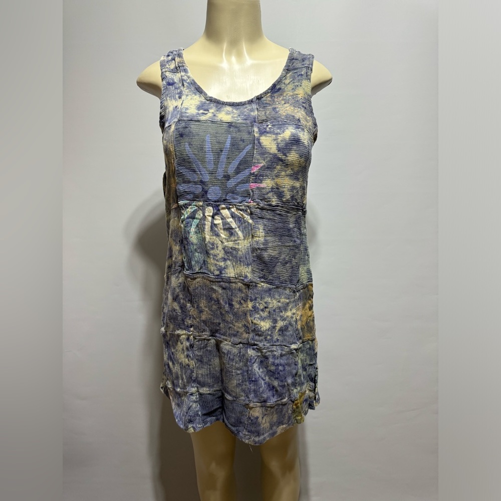 Globetrotter Women’s Hippie Patchwork Tied- Dye Tank Short Dress Sz Médium